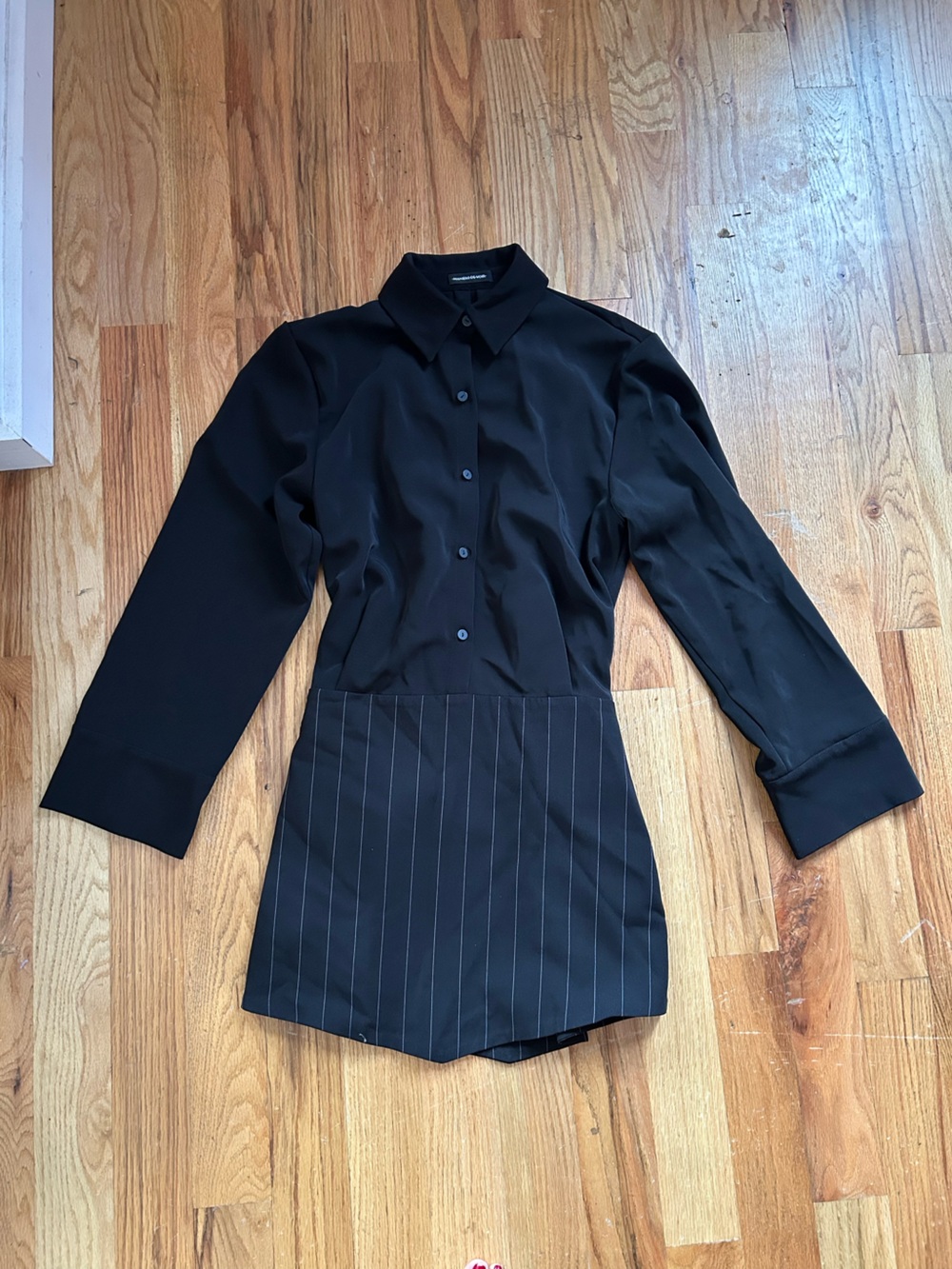 Manière De Voir Black Asymmetrical Pinstripe Shirt Dress